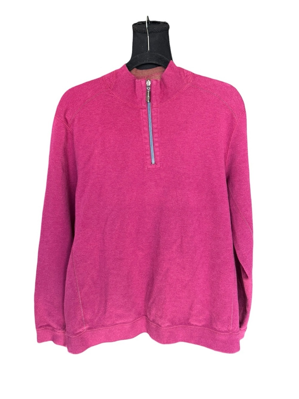 Tommy Bahama Reversible Pink 1/4 Zip Pullover Large Cotton Coastal Preppy Golf